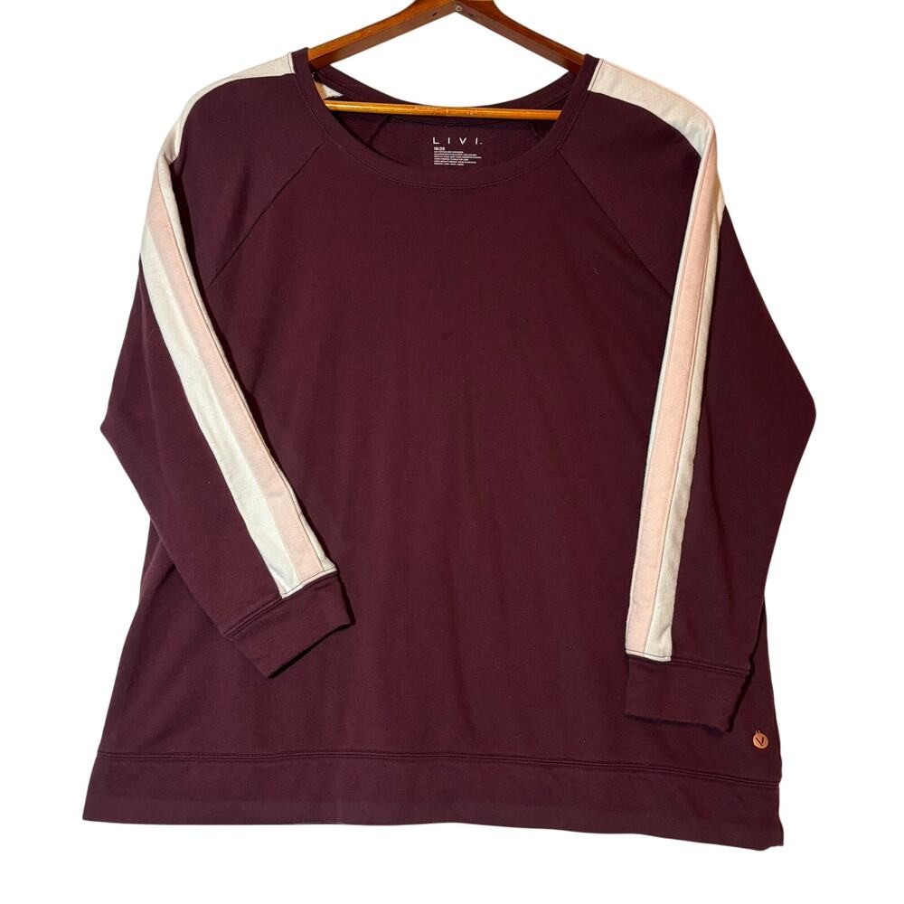 Livi Active Wear 18/20 Pullover L/S Burgundy W/ Tri Color Stripes Women's FLAW